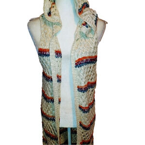 Miss Daisy Crochet Hooded Duster Sweater L